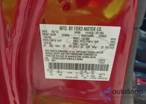 2011 Ford Escape Xlt z USA, uszkodzony, nr VIN 1FMCU0D73BKA13949